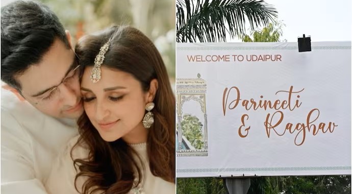 a huge banner awaits parineeti chopra and raghav chadha outside udaipur airport 22450982 16x9 1 - The Fourth