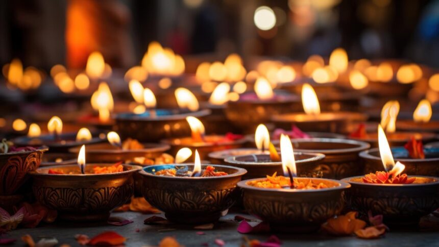 warm glow from numerous diwali diyas casts soft light celebrating festival lights - The Fourth